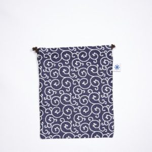 米織小紋　ポケット付き巾着 唐草